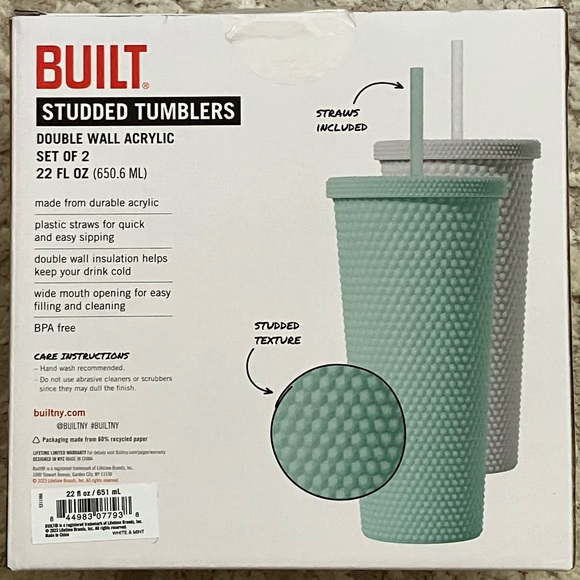 NEW!! Tumbler Cup Set Studded Aqua & White Double Wall, bundle 2 sets available - Picture 4 of 5